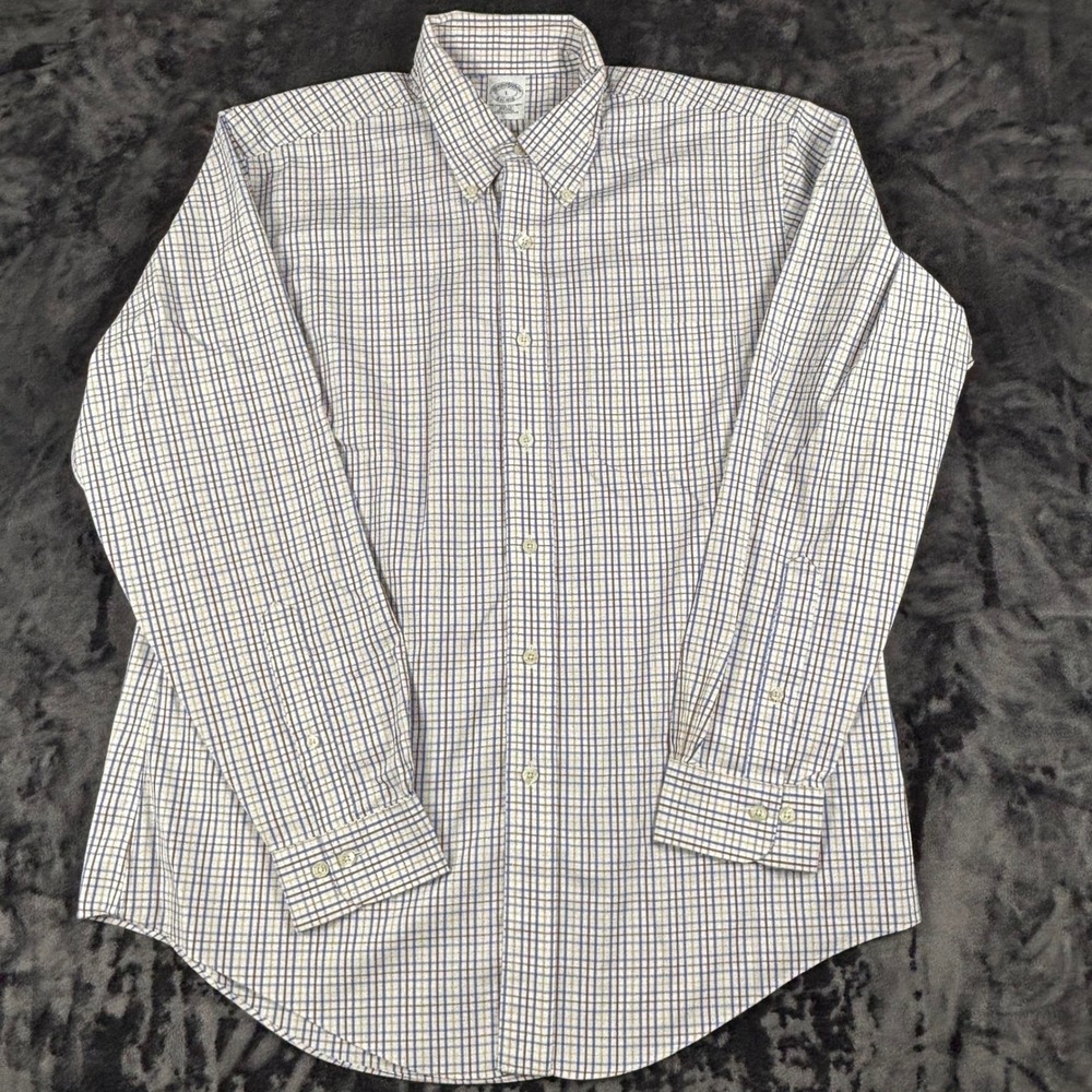 Brooks Brothers Button Down Mens L Blue Plaid Non Iron Slim Fit Polo Shirt